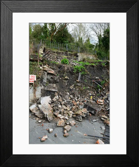 Framed Print : Old retaining wall collapsed Uk Framed Print : Old retaining wall collapsed Uk