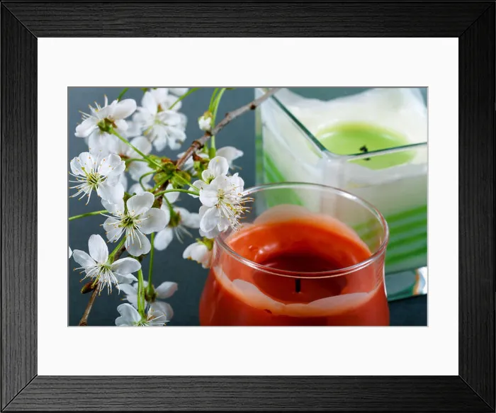 Framed Print : Branch with flowers of a cherry with candles Framed Print : Branch with flowers of a cherry with candles