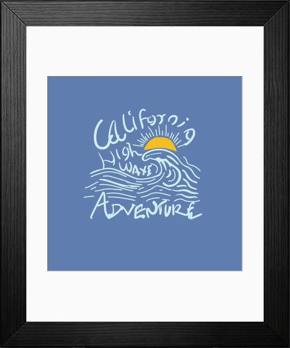 Framed Print : California high wave adventure ocean summer sun t shirt design Framed Print : California high wave adventure ocean summer sun t shirt design