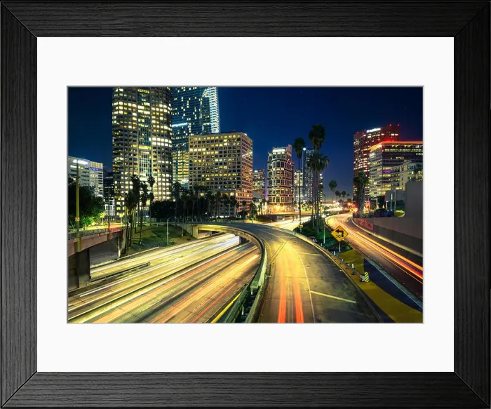 Framed Print : Downtown Los Angeles at night with car traffic light trails Framed Print : Downtown Los Angeles at night with car traffic light trails