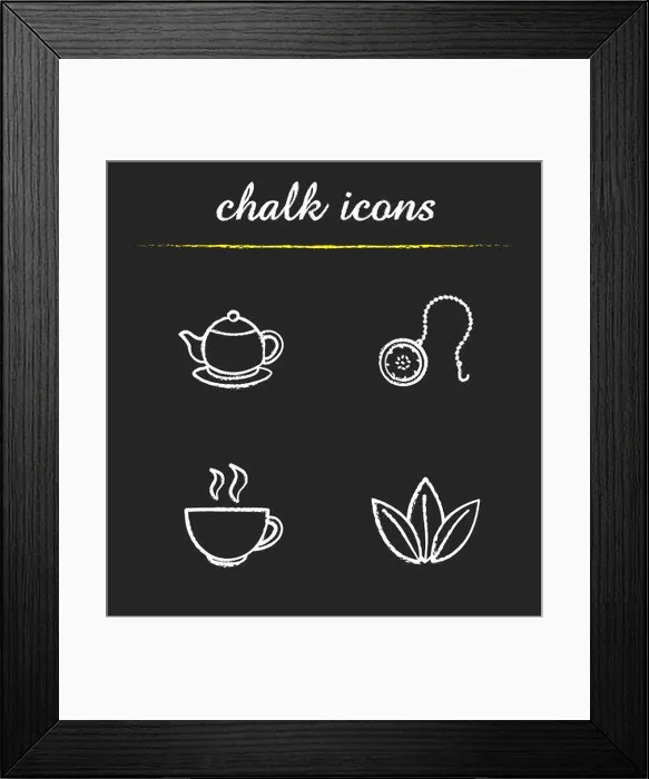Framed Print : Tea chalk icons set. Teapot, ball infuser Framed Print : Tea chalk icons set. Teapot, ball infuser