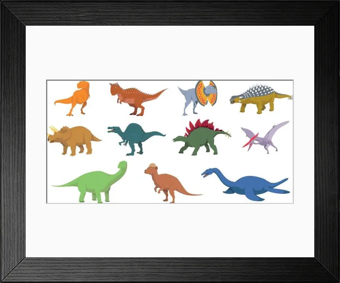 Framed Print : Dinosaurs vector illustration set in white background Framed Print : Dinosaurs vector illustration set in white background