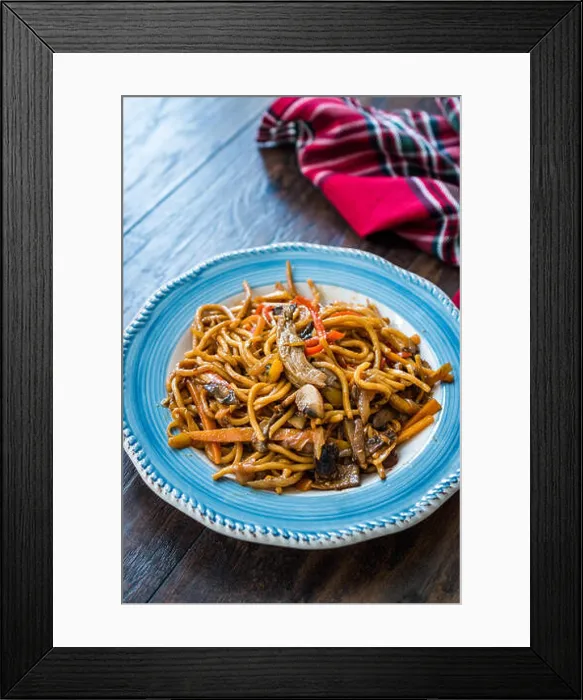 Framed Print : Beef Noodle with Vegetables in Plate. Organic Traditional Food Framed Print : Beef Noodle with Vegetables in Plate. Organic Traditional Food