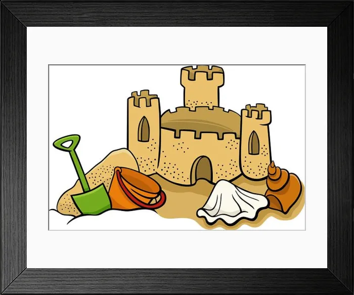 Framed Print : cartoon sand castle on the beach clip art illustration Framed Print : cartoon sand castle on the beach clip art illustration