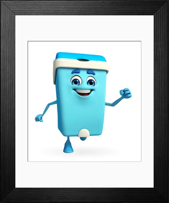 Framed Print : Cartoon Character of Dustbin is running Framed Print : Cartoon Character of Dustbin is running