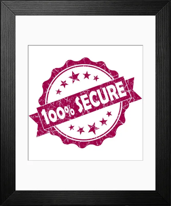 Framed Print : SECURE pink vintage round grunge seal isolated on white background Framed Print : SECURE pink vintage round grunge seal isolated on white background