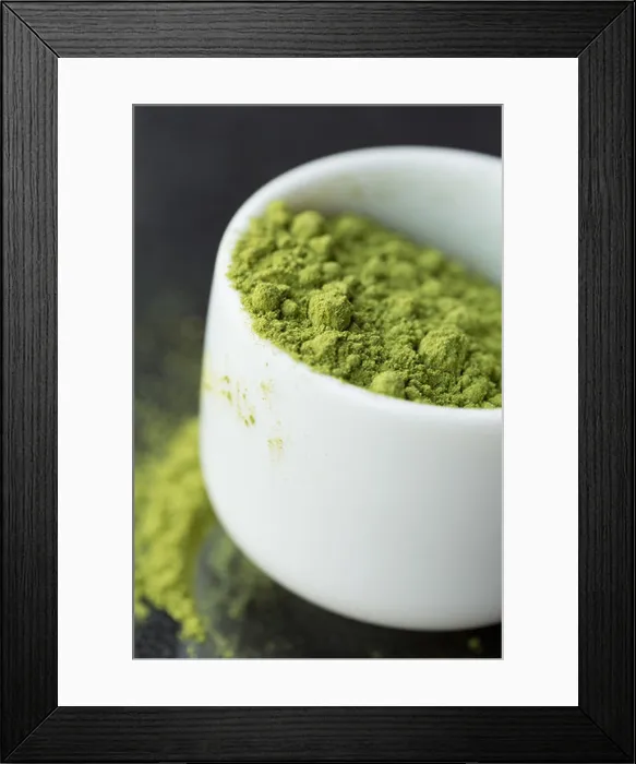 Framed Print : Powdered matcha tea in white bowl Framed Print : Powdered matcha tea in white bowl