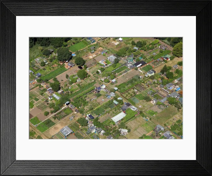 Framed Print : aerial view of allotments in London Framed Print : aerial view of allotments in London