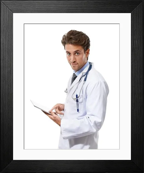 Framed Print : You need to keep healthy. Portrait of a young doctor holding a clipboard and smiling at the camera Framed Print : You need to keep healthy. Portrait of a young doctor holding a clipboard and smiling at the camera