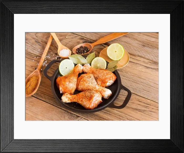 Framed Print : Top view. Food Background. Raw Fresh Chicken legs and marinade ingredients rherbs Framed Print : Top view. Food Background. Raw Fresh Chicken legs and marinade ingredients rherbs