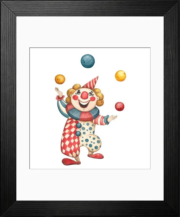 Framed Print : Circus clown juggles balls watercolor illustration Framed Print : Circus clown juggles balls watercolor illustration