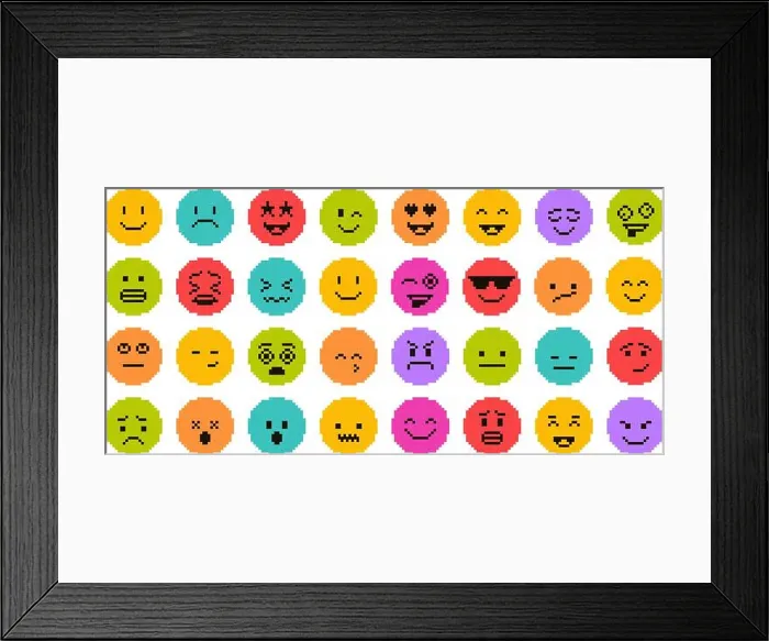 Framed Print : Pixel art faces. Retro pixelated emojis Framed Print : Pixel art faces. Retro pixelated emojis