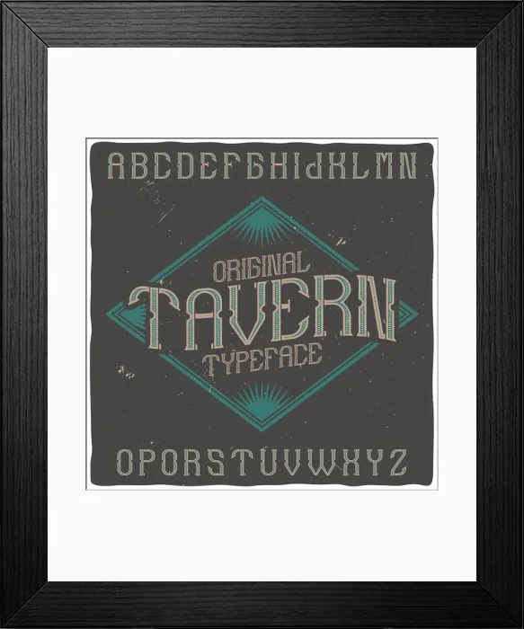 Framed Print : Vintage label typeface named 'Tavern'. Good handcrafted font for any label design Framed Print : Vintage label typeface named 'Tavern'. Good handcrafted font for any label design