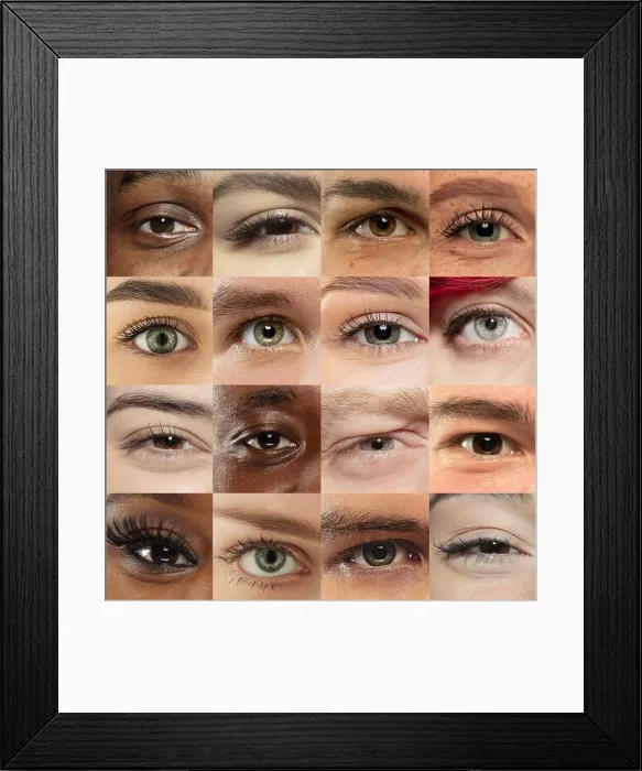 Framed Print : Set, collage of different types of male and female eyes Framed Print : Set, collage of different types of male and female eyes