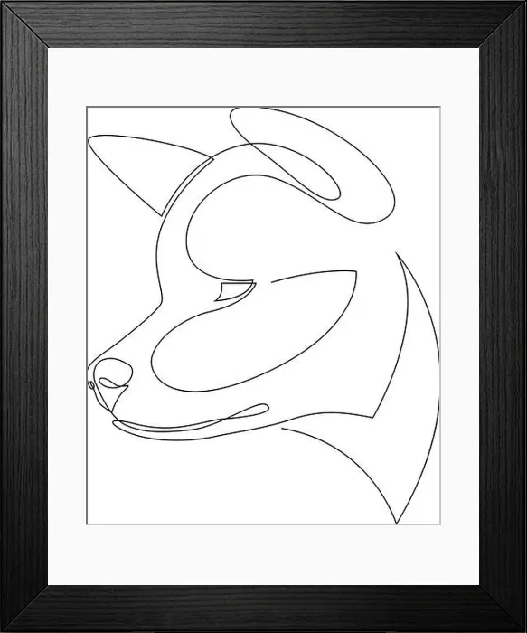 Framed Print : Continuous line Akita Inu. Single line minimal style dog vector illustration. Portrait Framed Print : Continuous line Akita Inu. Single line minimal style dog vector illustration. Portrait