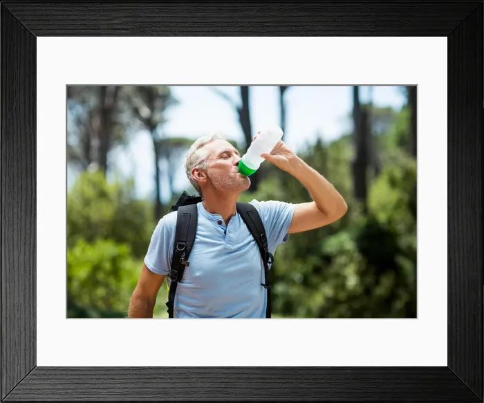 Framed Print : Man drinking with his flask Framed Print : Man drinking with his flask