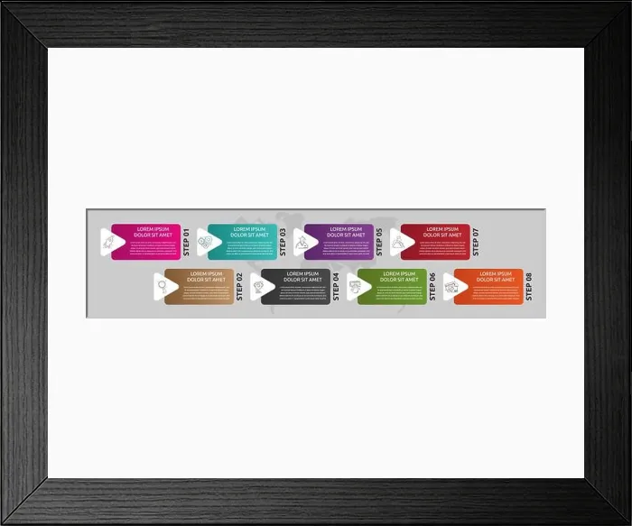 Framed Print : Vector template shape infographic. Business concept with 8 arrows and labels. Eight steps for graph, diagrams, slideshow Framed Print : Vector template shape infographic. Business concept with 8 arrows and labels. Eight steps for graph, diagrams, slideshow