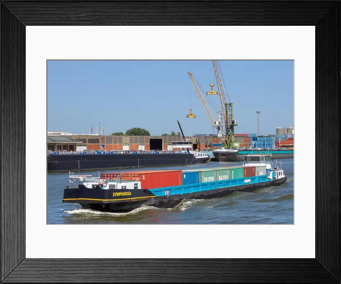 Framed Print : ANTWERP, BELGIUM - JUL 9, 2013: Barge ship transporting containers in the Port of Antwerp Framed Print : ANTWERP, BELGIUM - JUL 9, 2013: Barge ship transporting containers in the Port of Antwerp