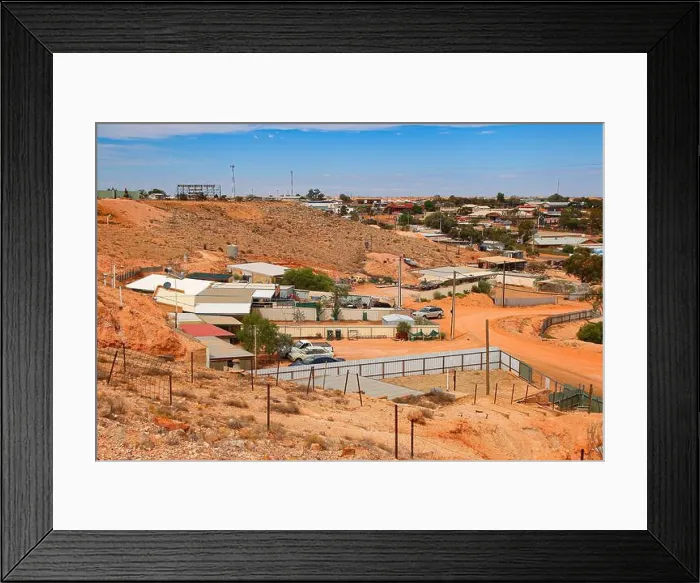 Framed Print : Aerial view of the Coober Pedy skyline in the outback of South Australia - Opal mining town in the red center desert Framed Print : Aerial view of the Coober Pedy skyline in the outback of South Australia - Opal mining town in the red center desert