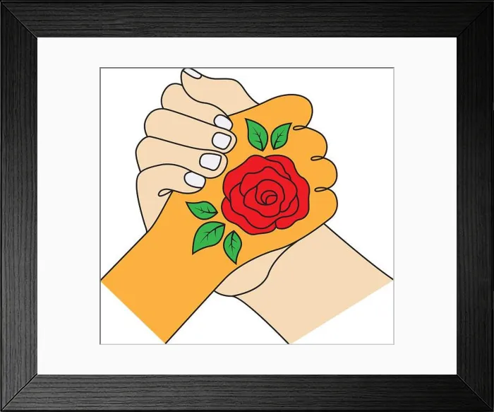Framed Print : Husband and wife hands holding each other with rose vector. Love, relation and Friendship icon Framed Print : Husband and wife hands holding each other with rose vector. Love, relation and Friendship icon