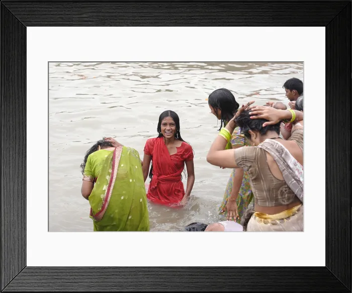 Framed Print : Bathing in holy Ganges river, Varanasi, India