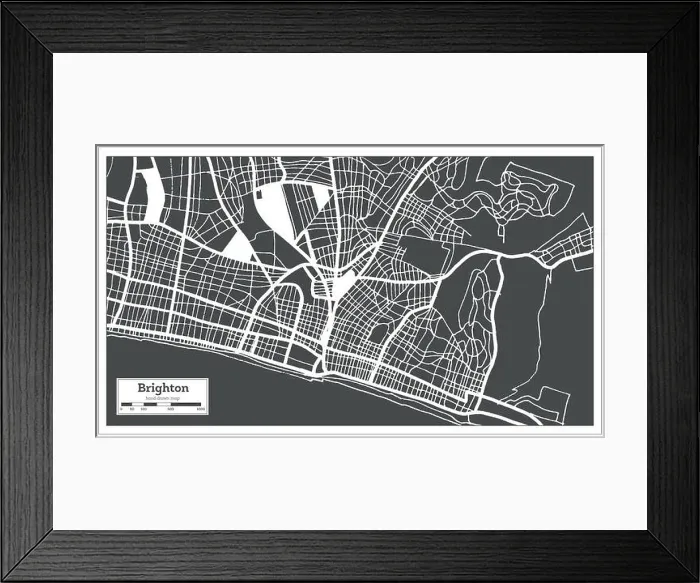 Framed Print : Brighton Great Britain City Map in Black and White Color in Retro Style. Outline Map. Vector Illustration Framed Print : Brighton Great Britain City Map in Black and White Color in Retro Style. Outline Map. Vector Illustration