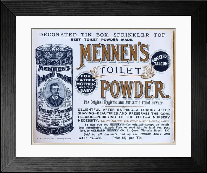 Framed Print : Mennen's Toilet Powder, original vintage advertising from circa 1900 Framed Print : Mennen's Toilet Powder, original vintage advertising from circa 1900