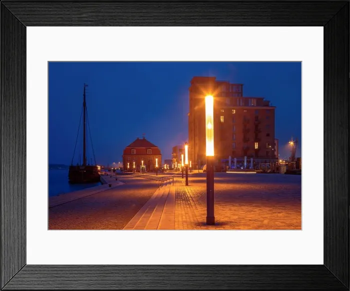 Framed Print : Promenade at the old port in the Hanseatic city of Wismar at the blue hour Framed Print : Promenade at the old port in the Hanseatic city of Wismar at the blue hour