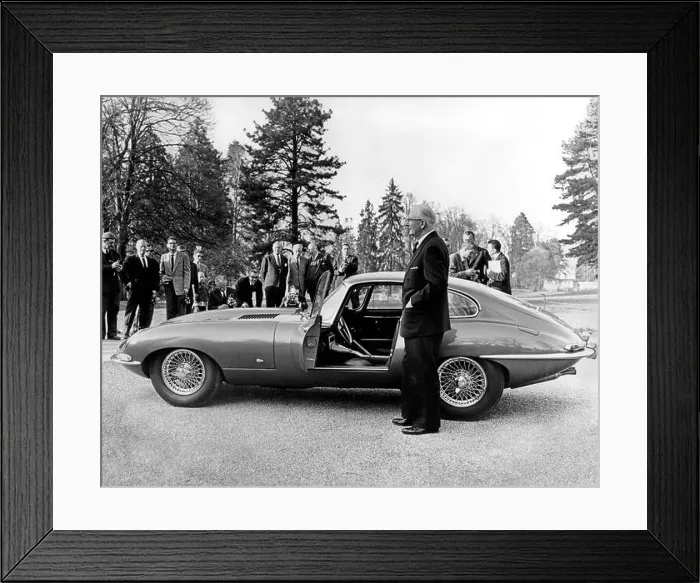 Framed Print : William Lyons presents the Jaguar E-type to the press in Geneva at Parc des Eaux Vives on the 15th March 1961 Framed Print : William Lyons presents the Jaguar E-type to the press in Geneva at Parc des Eaux Vives on the 15th March 1961