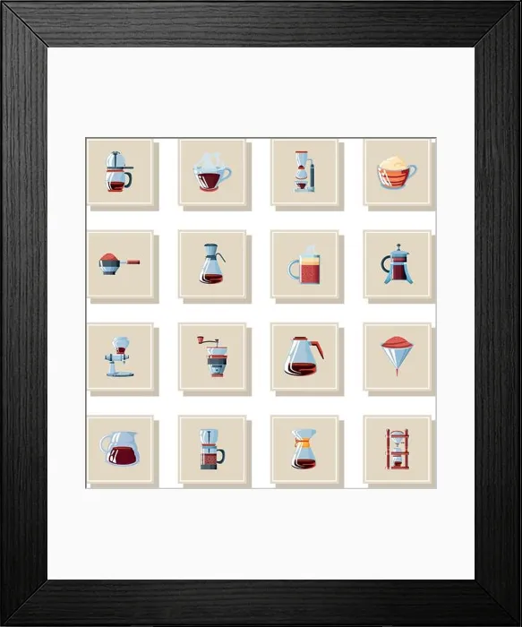 Framed Print : set of icons with coffee brewing methods vector illustration design Framed Print : set of icons with coffee brewing methods vector illustration design