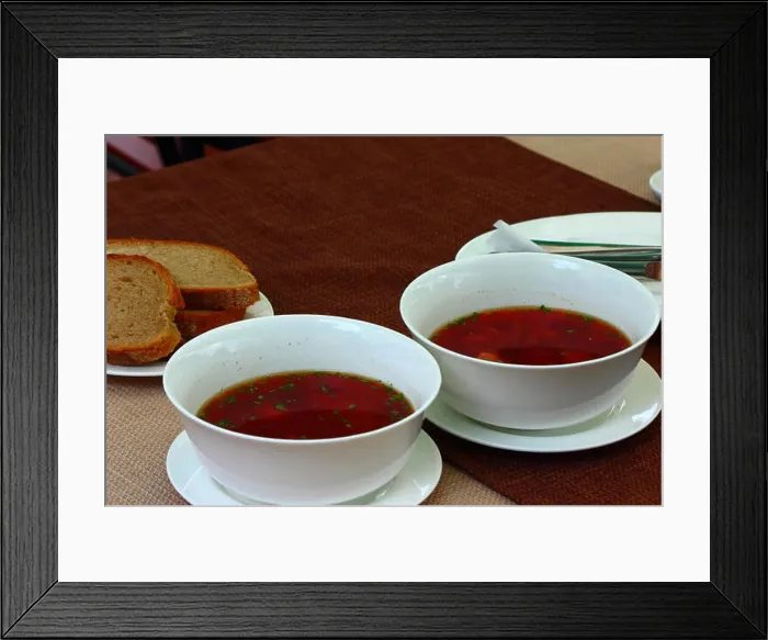 Framed Print : on the table there are two plates of Ukrainian borsch Framed Print : on the table there are two plates of Ukrainian borsch