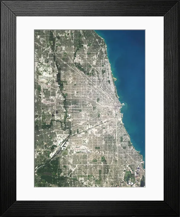 Framed Print : Colour satellite image of Chicago, Illinois, USA. Image taken on August 15, 2014 with Landsat 8 data Framed Print : Colour satellite image of Chicago, Illinois, USA. Image taken on August 15, 2014 with Landsat 8 data