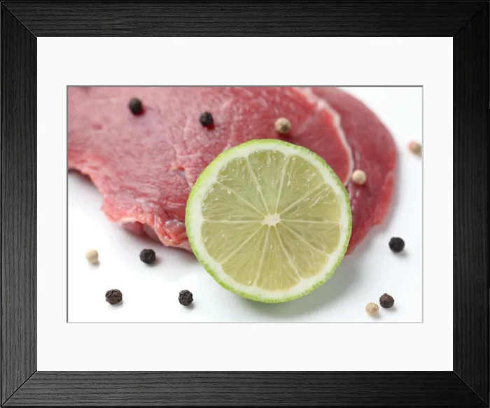 Framed Print : Raw beef with peppercorns and lime Framed Print : Raw beef with peppercorns and lime