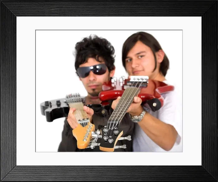 Framed Print : male guitarists in a band isolated over a white background Framed Print : male guitarists in a band isolated over a white background