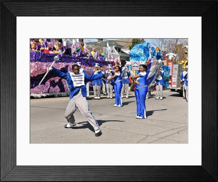 Framed Print : Dancing marching band drum major in parade, Mardi Gras 2010, New Orleans, Louisiana Framed Print : Dancing marching band drum major in parade, Mardi Gras 2010, New Orleans, Louisiana