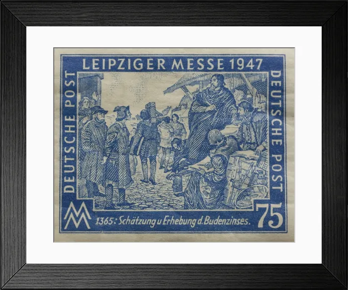 Framed Print : Blue 75 Pfennig postage stamp, dated 1947 Framed Print : Blue 75 Pfennig postage stamp, dated 1947