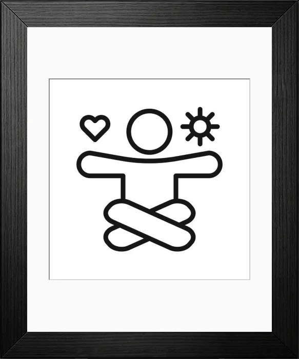 Framed Print : stress management icon Black line art vector in black and white outline set collection sign Framed Print : stress management icon Black line art vector in black and white outline set collection sign