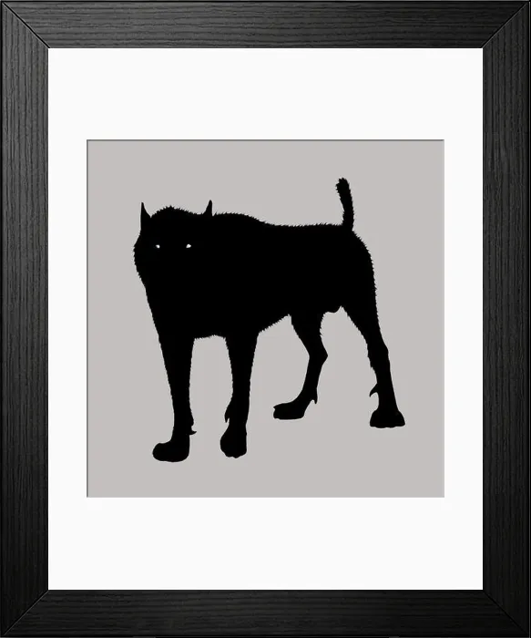 Framed Print : Monster dog illustration. Fantasy hound drawing. Black breed Framed Print : Monster dog illustration. Fantasy hound drawing. Black breed