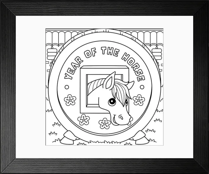 Framed Print : Year of the Horse Chinese Coin Coloring Page Framed Print : Year of the Horse Chinese Coin Coloring Page