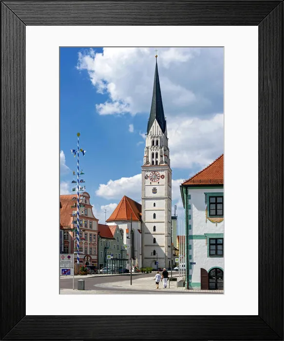 Framed Print : Main square mit maypole, parish church St. Johannes Baptist, Pfaffenhofen, Upper Bavaria, Bavaria, Germany Framed Print : Main square mit maypole, parish church St. Johannes Baptist, Pfaffenhofen, Upper Bavaria, Bavaria, Germany
