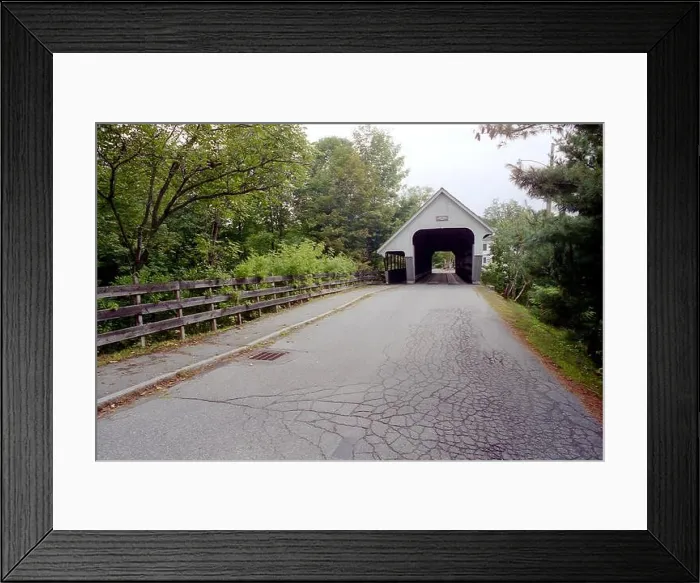 Framed Print : Woodstock, Vermont, U.S.A. approx. 1996. View of the Woodstock wooden bridge (b. 1969) Framed Print : Woodstock, Vermont, U.S.A. approx. 1996. View of the Woodstock wooden bridge (b. 1969)