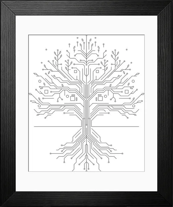 Framed Print : Simple Artificial intelligence circuit board tree Framed Print : Simple Artificial intelligence circuit board tree