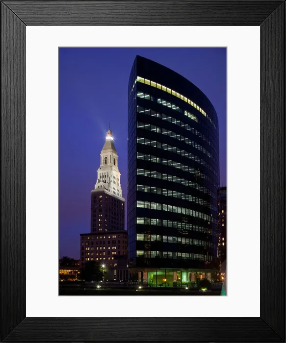Framed Print : USA, Connecticut, Hartford, Phoenix Building and city skyline at dusk Framed Print : USA, Connecticut, Hartford, Phoenix Building and city skyline at dusk