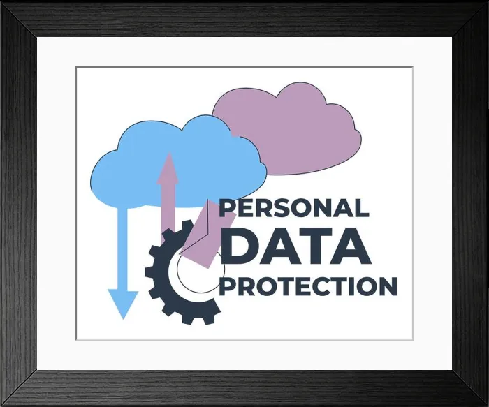 Framed Print : Cloud service for company for personal data protection and security