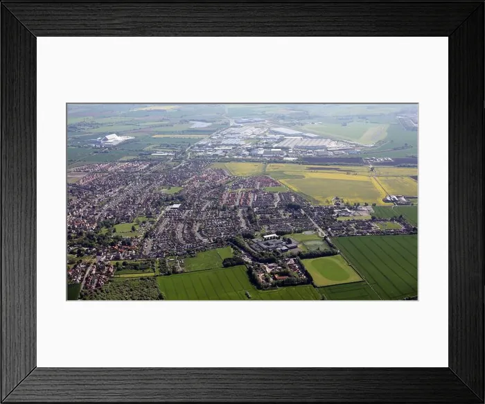Framed Print : aerial view of Sherburn in Elmet town and the Industrial Estate & Airfield in the background Framed Print : aerial view of Sherburn in Elmet town and the Industrial Estate & Airfield in the background