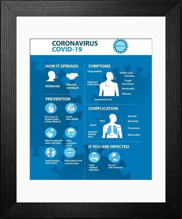 Framed Print : Coronavirus 2019-nCoV prevention tips, how to prevent coronavirus. Infographic elements Framed Print : Coronavirus 2019-nCoV prevention tips, how to prevent coronavirus. Infographic elements