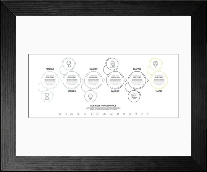 Framed Print : Thin line vector infographics with seven circles and arrows Framed Print : Thin line vector infographics with seven circles and arrows