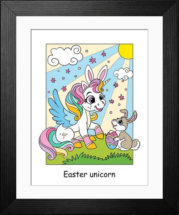 Framed Print : Cute unicorn head with rainbow mane in the sky with stars Framed Print : Cute unicorn head with rainbow mane in the sky with stars