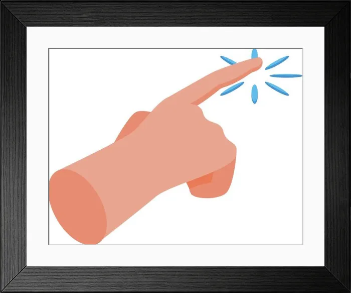 Framed Print : Hand with the index finger extended is pointing and touching something Framed Print : Hand with the index finger extended is pointing and touching something