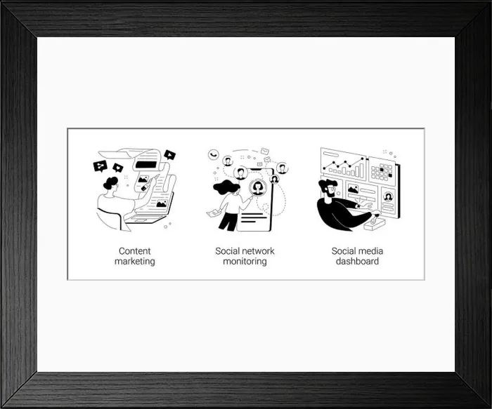 Framed Print : SMM strategy abstract concept vector illustrations Framed Print : SMM strategy abstract concept vector illustrations